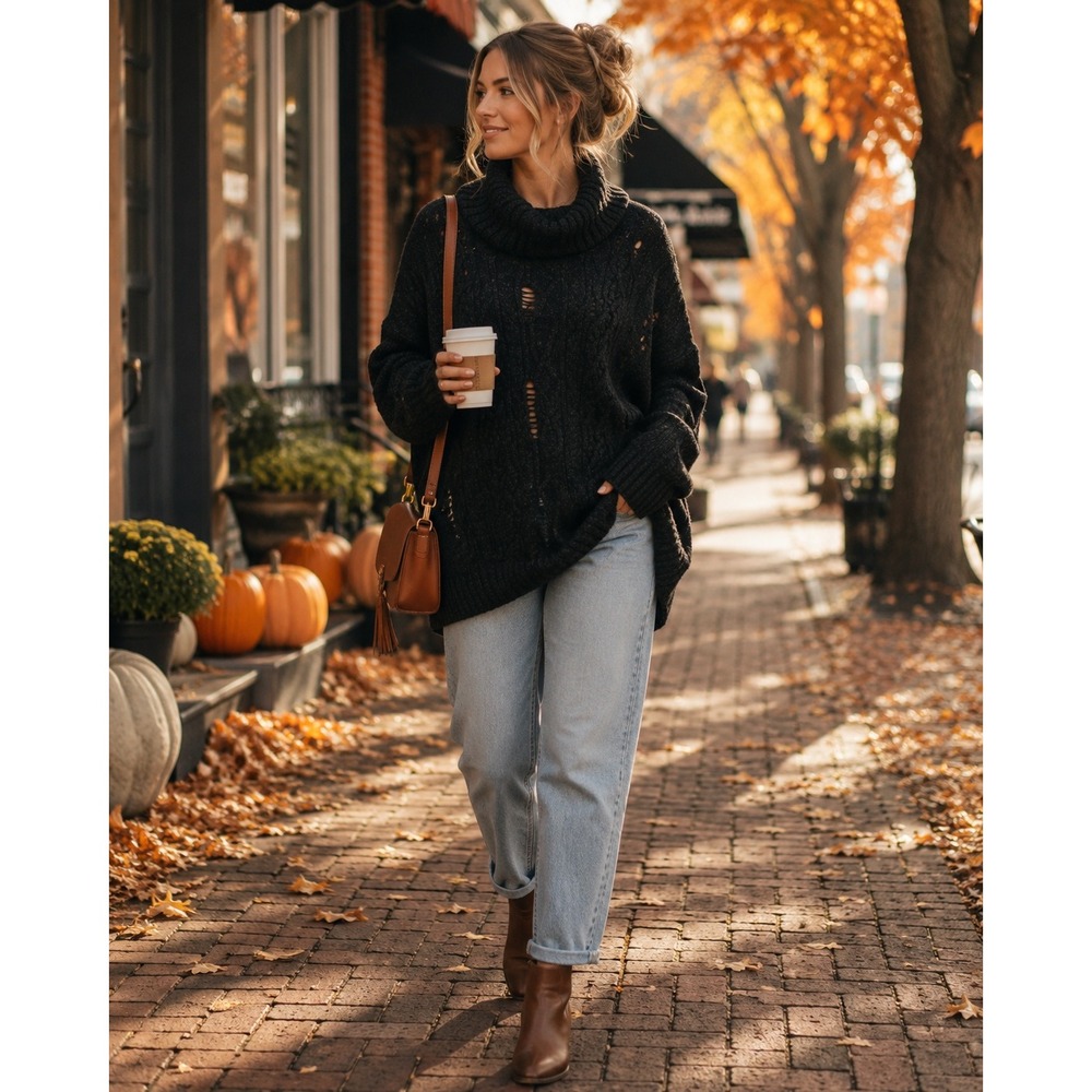 Free‎ People On the Road Distressed Cable Knit Cowl Neck Sweater Charcoal Gray